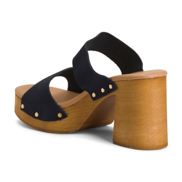 NEW VERDEROSMARINO Made In Italy Suede Dual Band Heel Sandals navy 264mn - Picture 2 of 2